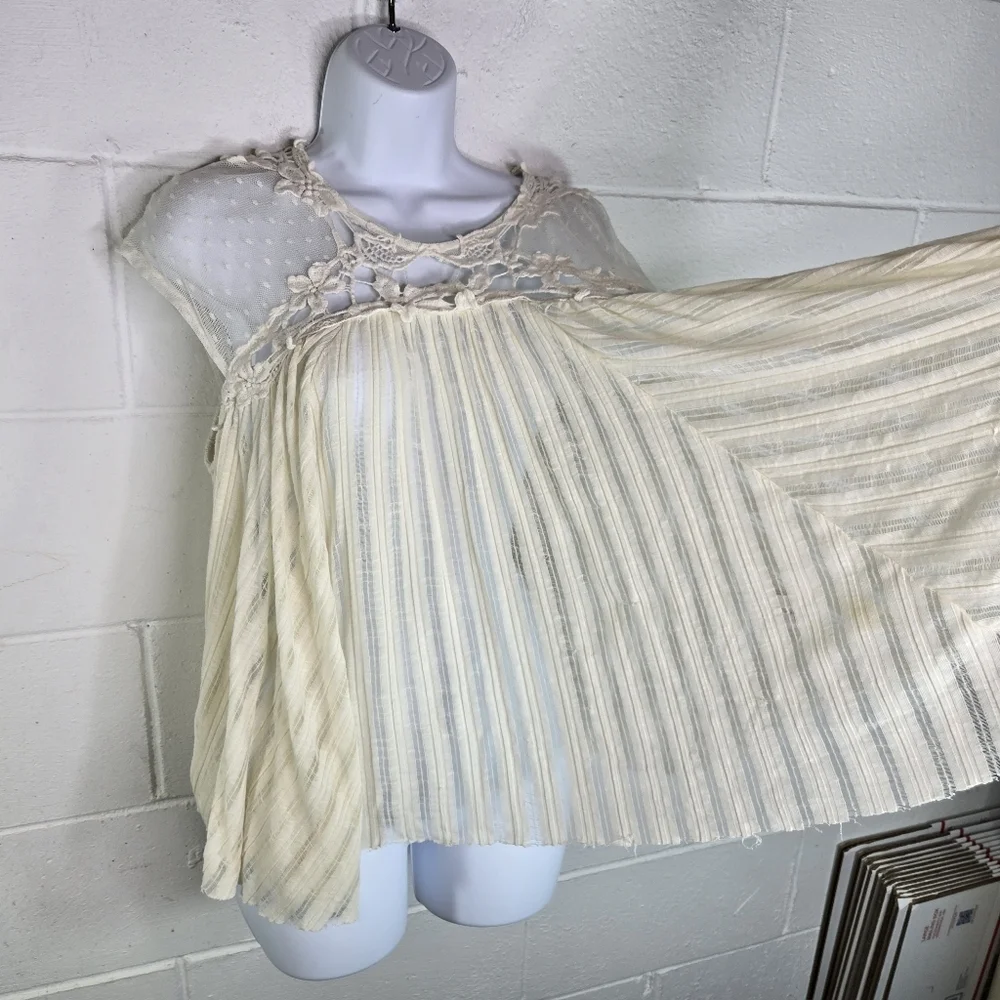 Free People Stars Align Eggshell Ivory Lace Flowy Romantic Shirt